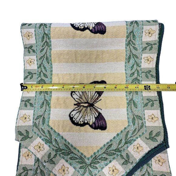 Butterfly Tapestry Table Runner 66" x 13" Pointed Ends Purple Yellow Floral - Picture 7 of 7